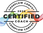 Certified Cashflow Canvas Coach badge, opens the Cashflow Canvas website in a new tab